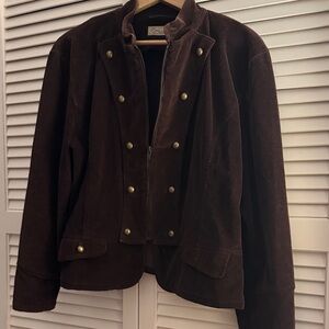 Lena Jeans Brown Corduroy Gold Button Zip Up Jacket GUC No Size Tag